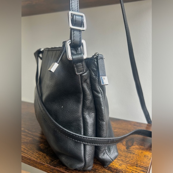 Margot Genuine Leather Black Crossbody Bag Double Zip Minimalist Purse - Picture 3 of 10